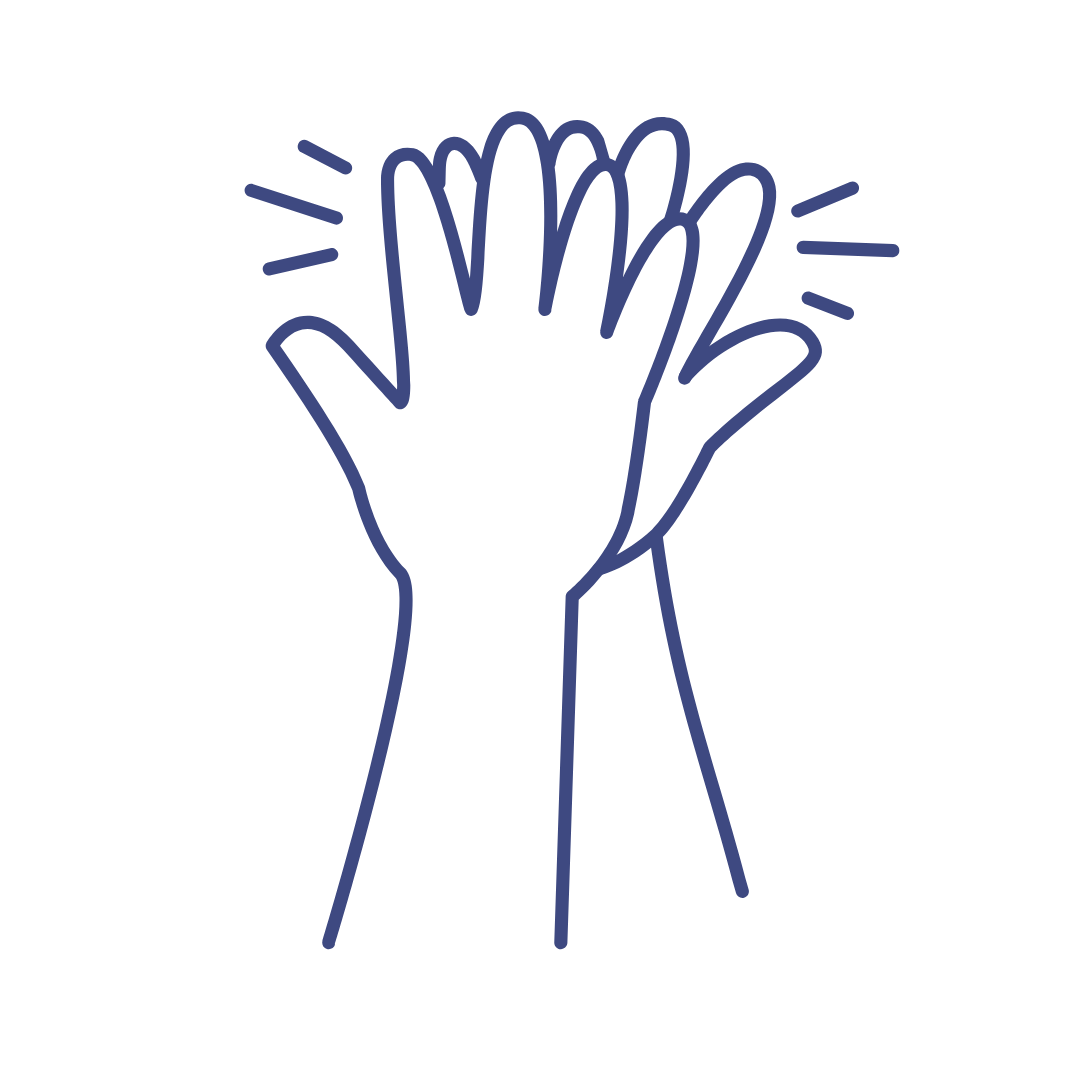 Outline of two hands clapping on a white background