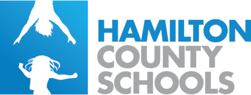 Logo of Hamilton County Schools with silhouettes of children on a blue background