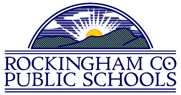 Logo of Rockingham Co Public Schools with a scenic design and text.